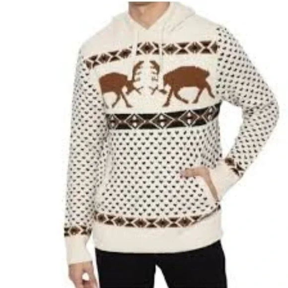 American Eagle Outfitters Cream Moose Hoodie Sweater Pullover Knit M - Picture 5 of 8